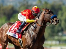 Life Is Good led at every call for the third consecutive race. His eight-length San Felipe Stakes victory brought him 50 Kentucky Derby points and depressed futures odds. (Image: Benoit Photography)