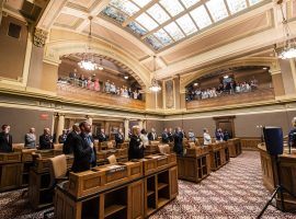 A sports betting bill sailed through the Wyoming Senate this month, and now awaits the governor's signature before becoming law. (Image: Wyoming Capitol Square Project)