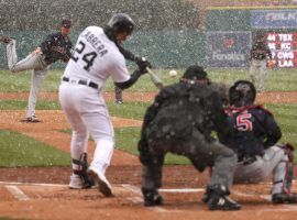 Miguel Cabrera hit a home run in the snow in what could go down as the defining image of MLB Opening Day in 2021. (Image: Gregory Shamus/Getty)