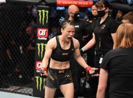 Rose Namajunas won the UFC womenâ€™s strawweight title for the second time in her career, knocking out Zhang Weili in the first round at UFC 261. (Image: Josh Hedges/Zuffa)