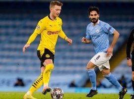 Match action from Manchester City's 2-1 win over Borussia Dortmund in the Champions League quarterfinal first leg (Photo: @BVB / Twitter)