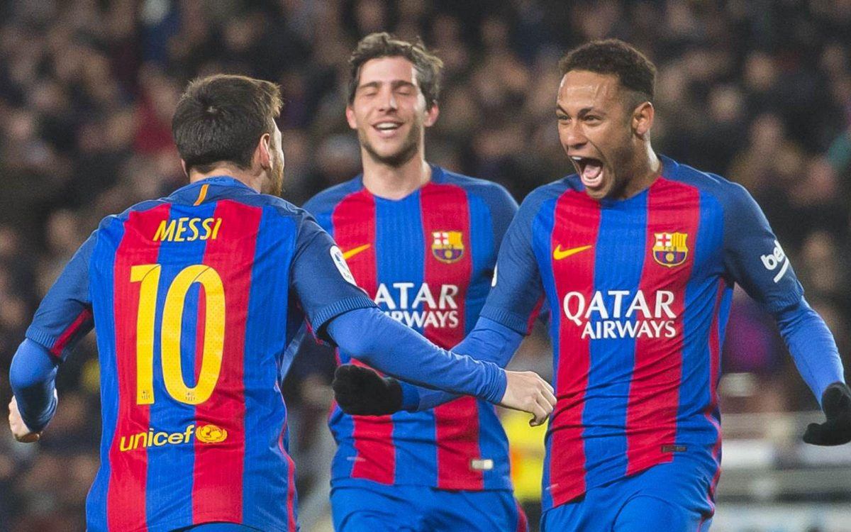 Messi and Neymar celebrate together