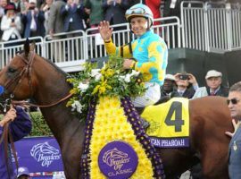 Victor Espinoza and American Pharoah bid farewell after winning their final race: the 2015 Breedres' Cup Classic at Keeneland. The first Triple Crown winner in 37 years was a first-ballot Hall of Fame selection. (Image: Diane Bondareff/Invision for Longines)