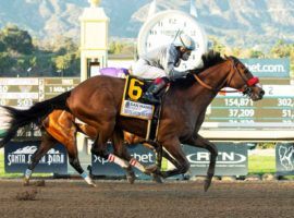 Idol and Joel Rosario swiped the Santa Anita Handicap in deep stretch from Express Train. The 4-year-old standout will miss the second leg of the Wild West Bonus series with an undisclosed issue. (Image: Benoit Photo)
