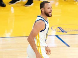 NBA scoring champ Steph Curry from the Golden State Warriors celebrates a 3-pointer against the Memphis Grizzlies. (Image: Getty)