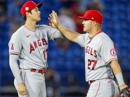 Mike Trout (right) and Shohei Ohtani (left) of the Los Angeles Angels have established themselves as the leading candidates for the 2021 AL MVP Award. (Image: Nathan Ray Seebeck/USA Today Sports)