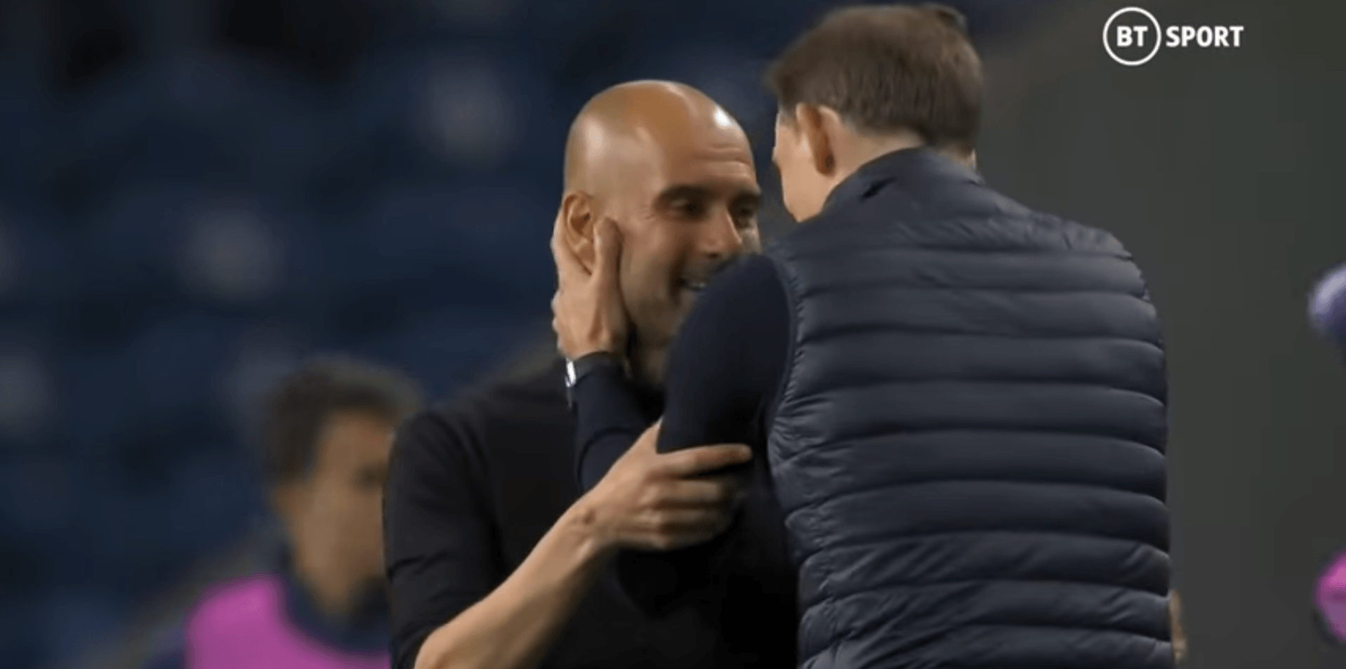 Thomas Tuchel comforting Guardiola