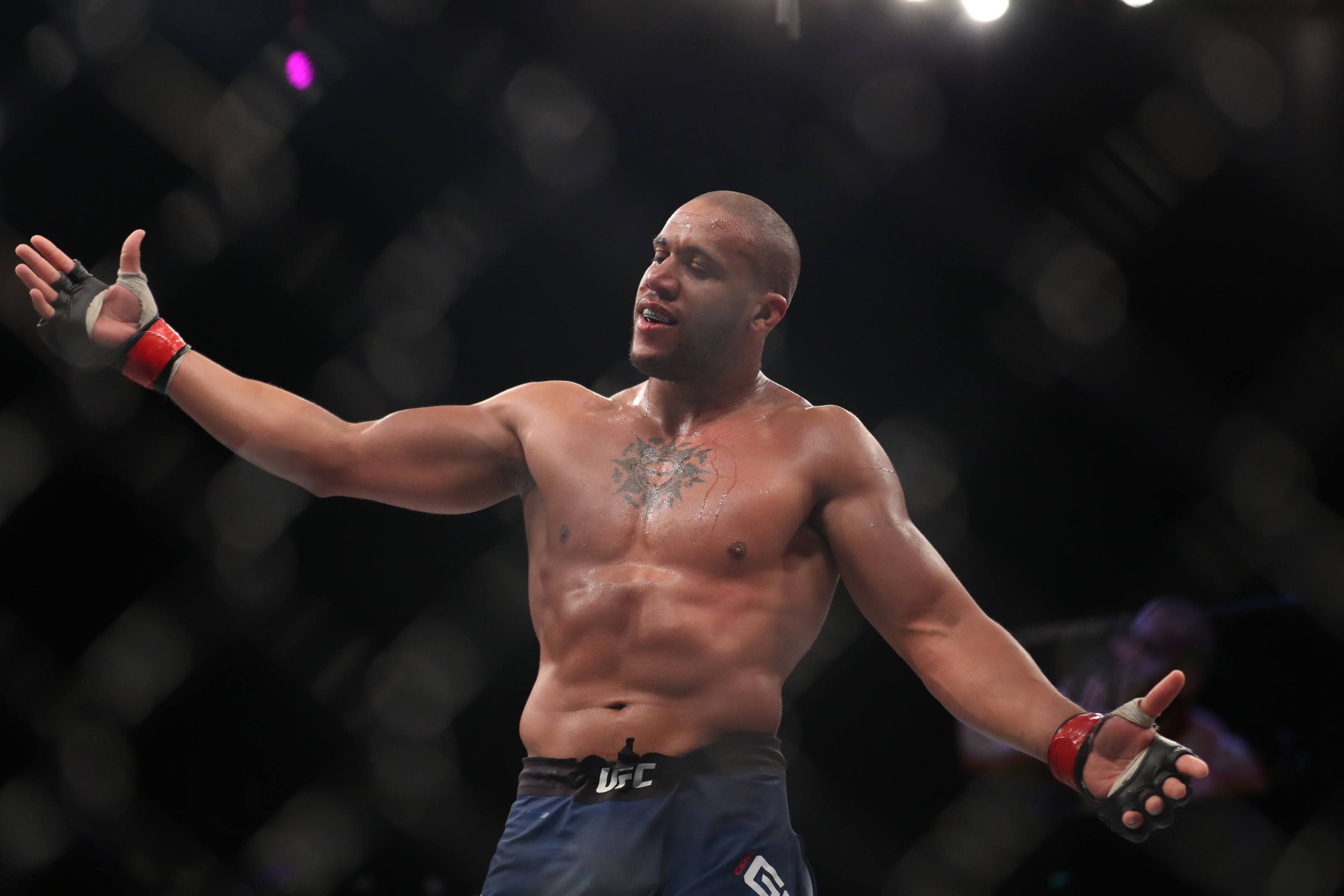 The undefeated Ciryl Gane (pictured) will take on Alexander Volkov at UFC Fight Night 190 on Saturday for a potential heavyweight title shot. (Image: Paul Miller/USA Today Sports)