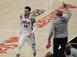 Philadelphia 76ers swingman Danny Green limps off the court after suffering a calf injury in the first quarter of Game 3 against the Atlanta Hawks. (Image: Getty)