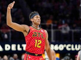 De’Andre Hunter from the Atlanta Hawks celebrates a victory over the New York Knicks in the first round of the 2021 Eastern Conference playoffs. (Image: Getty)