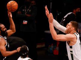 James Harden of the Brooklyn Nets, seen here the moment he injured his hamstring, played less than a minute against the Milwaukee Bucks in Game 1 of their playoff series. (Image: Getty)