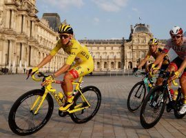 Tadej Pogacar from Team UAE rides into Paris with the yellow jersey during the final stage of the 2020 Tour de France. (Image: Reuters)