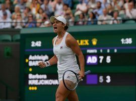 Ashleigh Barty (pictured) will take on Karolina Pliskova in the Wimbledon Ladies’ Final on Saturday. (Image: Glyn Kirk/AFP)