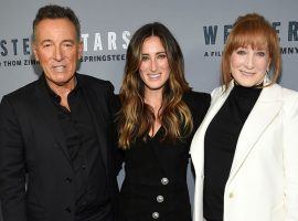 Jessica Springsteen is flanked by her famous parents: rock icon Bruce Springsteen and wife Patti Scialfa. Jessica Springsteen will compete for teh US show jumping team at the Tokyo Olympics. (Image: Evan Agostini/Invision/AP File)