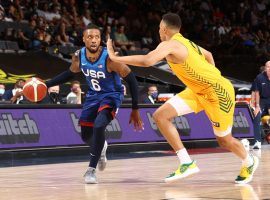 Damian Lillard from Team USA waits for a play to develop against Australia during an exhibition game at the Mandalay Bay in Las Vegas. (Image: Ned Dishman/Getty)