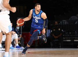 Zach LaVine for Team USA during an exhibition game against Argentina at the Mandalay Bay in Las Vegas. (Image: Getty)