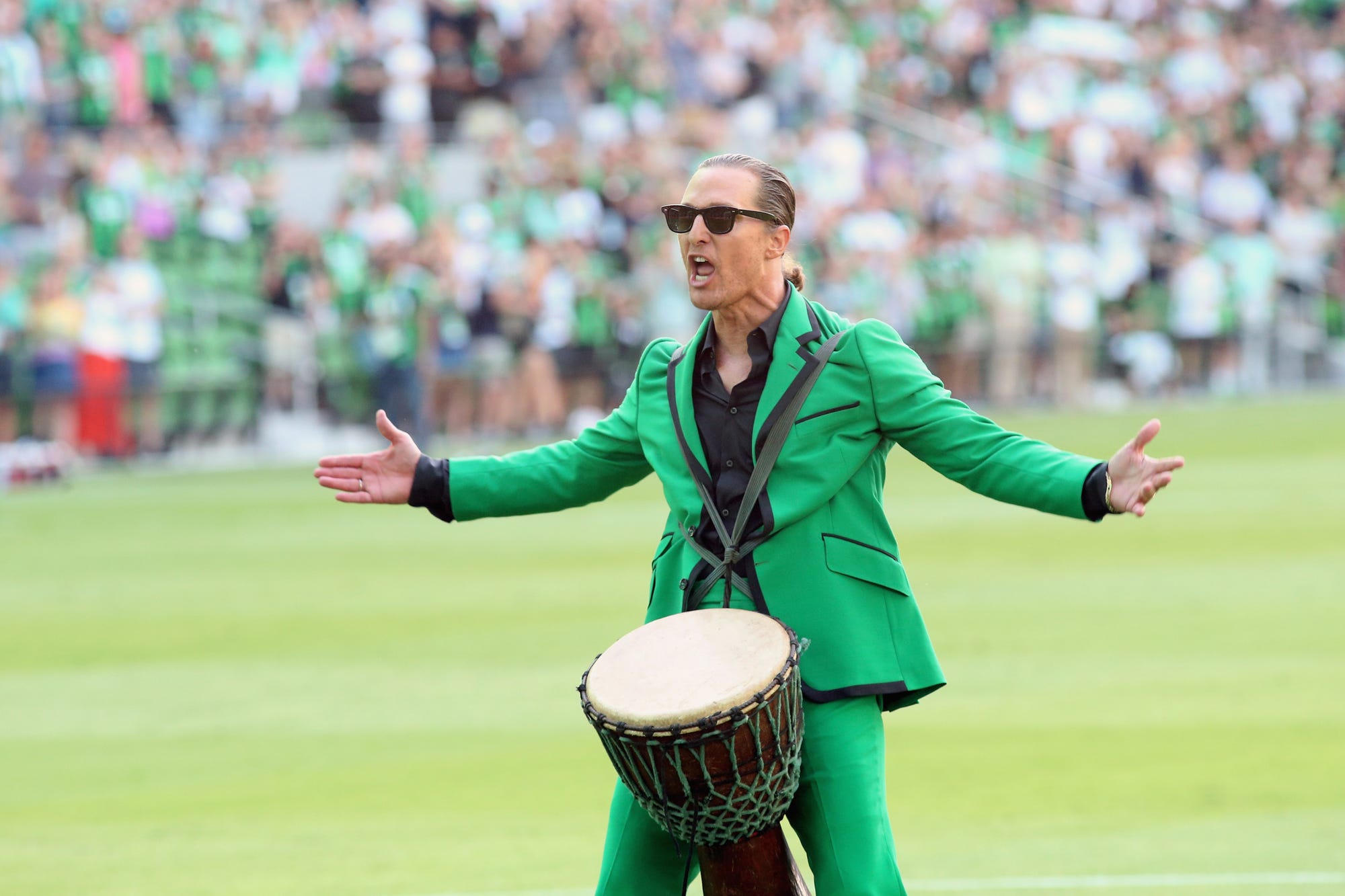 Matthew McConaughey pumps up the crowd before Austin FC match