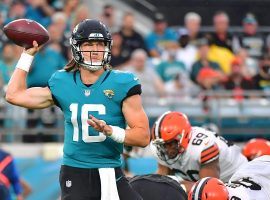 Rookie quarterback Trevor Lawrence from the Jacksonville Jaguars drops back for a pass against the Cleveland Browns in their first preseason game. (Image: Julio Aguilar/Getty)