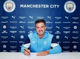 Jack Grealish penned a six-year contract with Manchester City, who paid an English record transfer fee of $140 million to sign him from Aston Villa. (Image: Twitter/ManCity)