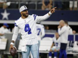 Dak Prescott during warmups of a preseason game with the Dallas Cowboys. (Image: Peter Carini/Getty)