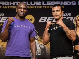 Evander Holyfield (left) will take on former MMA champion Vitor Belfort (right) in the main event of a Triller Fight Club boxing card this Saturday. (Image: Amanda Westcott/Triller Fight Club)