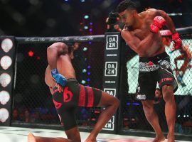 Douglas Lima (right) will try to score a second emphatic win over Michael Page (left) when they meet for a rematch in the main event of Bellator 267 on Friday. (Image: Jerry Lai/USA Today Sports)