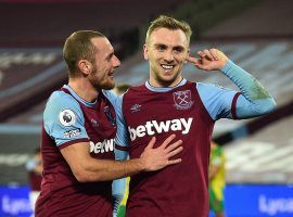 Soccer Football - Premier League - West Ham United FC is one of the Premiere league clubs Jarrod Bowen celebrates scoring their first goal with Vladimir Coufal.  (Image: Glyn Kirk/Reuters)