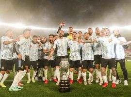 Because of Covid restrictions, Argentina's players could only celebrate in September their Copa America triumph in front of Brazil on 10 July. (Image: Twitter/Argentina)