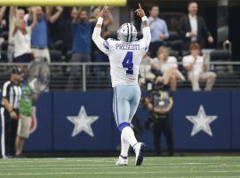 Dak Prescott from the Dallas Cowboys celebrates a touchdown pass against the Carolina Panthers. (Image: Tim Heitman/USA Today Sports)