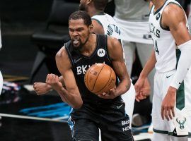 A fired-up Kevin Durant from the Brooklyn Nets during the 2021 Eastern Conference Finals against the Milwaukee Bucks. (Image: Getty)