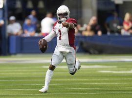Kyler Murray from the Arizona Cardinals calls for a block during a scramble against the Los Angeles Rams at SoFi Stadium in LA. (Image: Porter Lambert/Getty)