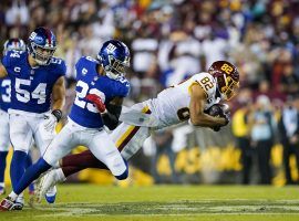 Logan Thomas, tight end from the Washington Football Team. dives for a first down against the New York Giants in September. (Image: AP)