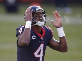 Houston Texans quarterback Deshaun Watson kvetches over a holding penalty called on a player from his offensive line during the 2020 season. (Image: Kamil Krzaczynski/AP)