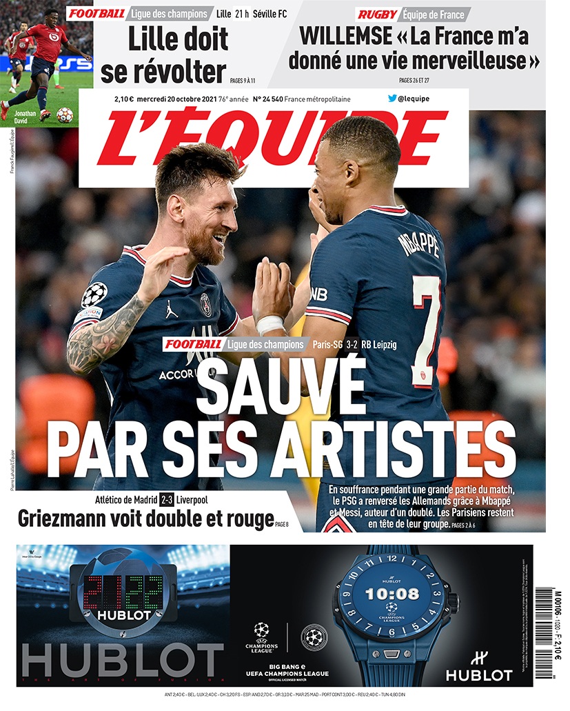 Leo Messi - Mbappe | L'Equipe front page