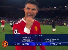 Ronaldo scored the winning goal as Manchester United came from two goals down to beat Atalanta 3-2 at Old Trafford in the Champions League. (Image: Twitter/vmsportie)