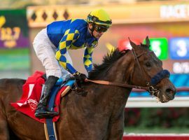 Messier and Flavien Prat breezed to victory as the 6/5 favorite in last Sunday's Bob Hope Stakes at Del Mar. He's currently second on Kentucky Derby futures boards at 20/1 despite being ineligible to run the 2022 Derby. (Image: Benoit Photo)