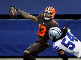 Ex-Cleveland Browns WR Odell Beckham Jr scores a touchdown against the Dallas Cowboys in 2020. (Image: Getty)