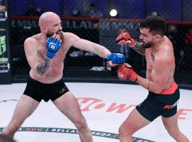 Peter Queally (left) will face Patricky Pitbull (right) for the vacant Bellator lightweight title on Friday night in Dublin, Ireland. (Image: Lucas Noonan/Bellator MMA)