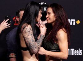 Miesha Tate (right) will battle Ketlen Vieira (left) in the main event of UFC Fight Night 198. (Image: Yahoo)