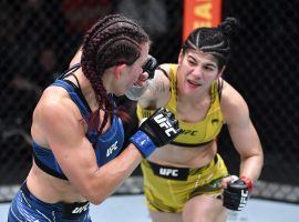 Ketlen Vieira (right) outlasted Miesha Tate (left) over five rounds in the main event of UFC Fight Night on Saturday. (Image: Chris Unger/Zuffa)