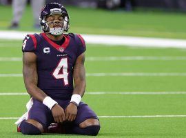 Houston Texans quarterback Deshaun Watson looks dejected after an incomplete pass last season, but he’s even more bummed out that the team failed to trade him prior to the deadline. (Image: Carmen Mandato/Getty)