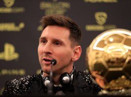 Leo Messi celebrated winning his seventh Ballon d'Or trophy on Monday evening. (Image: Twitter/francefootball)