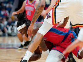 Jerami Grant of the Detroit Pistons went down with a thumb injury against the New Orleans Pelicans on Friday evening at the King Smoothie Center. (Image: Getty)