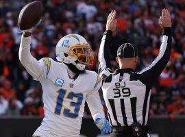 Keenan Allen scores one of two touchdowns for the LA Chargers against the Cincinnati Bengals in Week 13. (Image: Ronald Henley/ Getty)