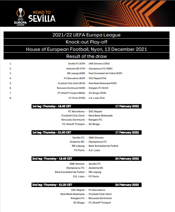 Europa League draw