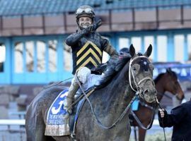 Kendrick Carmouche and 72/1 Bourbonic won the 2021 Wood Memorial in the slowest time since 1952. NYRA wants to boost the prestige of the once-front-row Kentucky Derby prep by raising the purse if a Grade/Group 1 winner enters the April 9 race. (Image: Joe Labozzetta/Coglianese Photos)