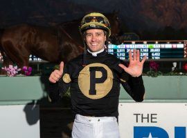 Flavien Prat won six races New Year's day at Santa Anita. It's the third time in as many years the rider won six races in a day at Santa Anita. (Image: Benoit Photo)