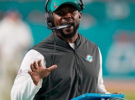 Brian Flores on the sidelines of a Miami Dolphins game last month before the head coach was fired on Monday morning. (Image: Getty)