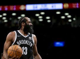 James Harden from the Brooklyn Nets directing court traffic at a recent game at Barclay's Center. (Image: Patrick Mahoney/Getty)
