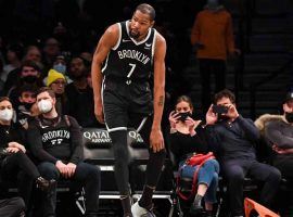 Brooklyn Nets star Kevin Durant realizes he’ll have to leave the game due to a knee injury. (Image: Getty)